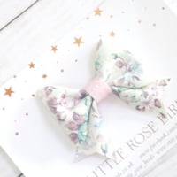 Image 1 of Mint Floral Suede Bow 