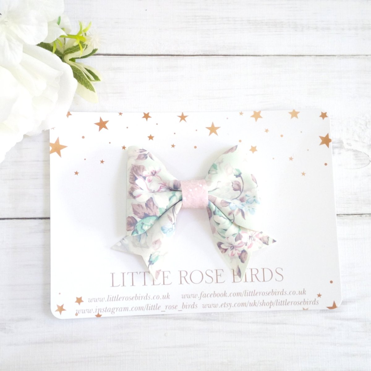 Image of Mint Floral Suede Bow 