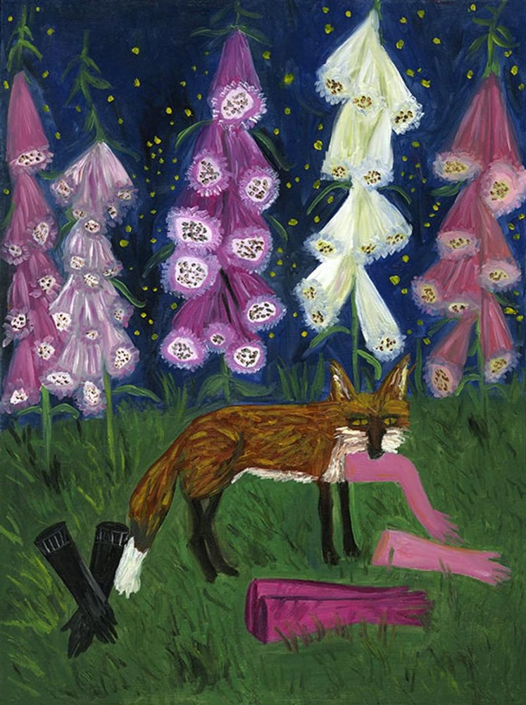 Image of Foxglove garden at night. Limited edition print.