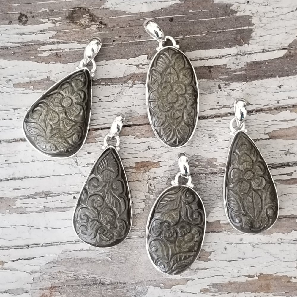 Image of Ella - Golden Sheen Obsidian Pendant in Sterling Silver 