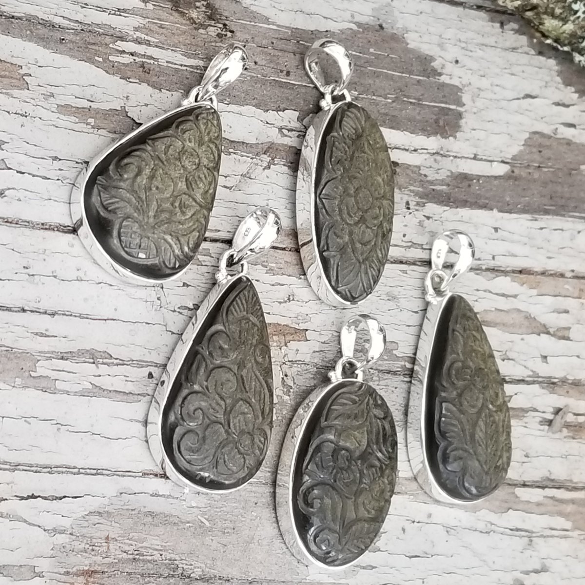 Image of Ella - Golden Sheen Obsidian Pendant in Sterling Silver