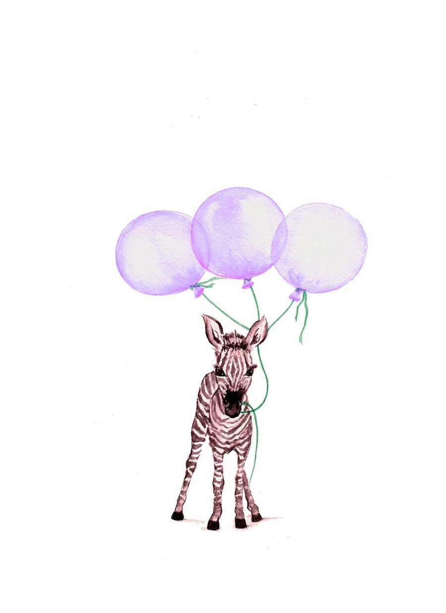 Image of Baby Zebra with Purple Balloons - From the CityLife Collection