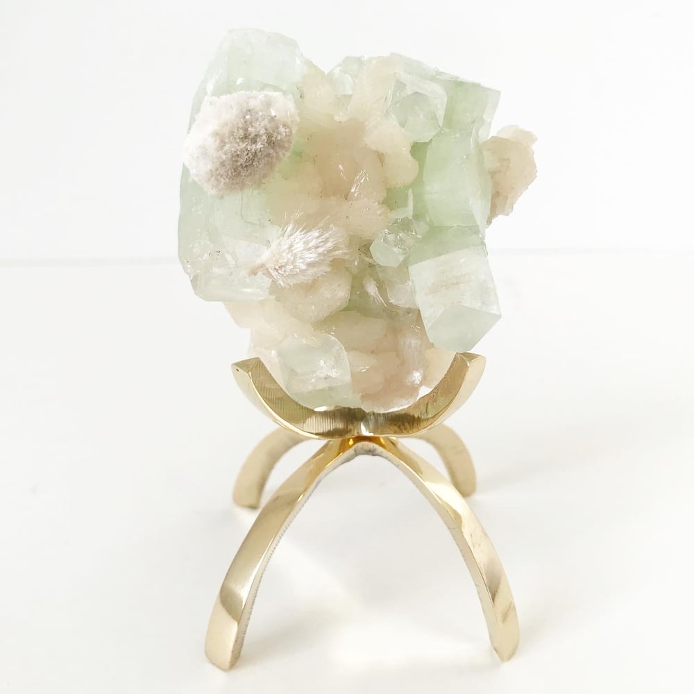 Image of Green Apophyllite/Stilbite no.01 Pink Cactus Collection Brass Claw Pairing