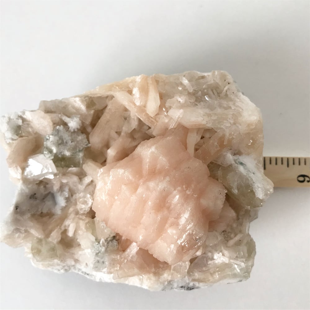 Image of Green Apophyllite/Stilbite no.05 Pink Cactus Collection Brass Claw Pairing