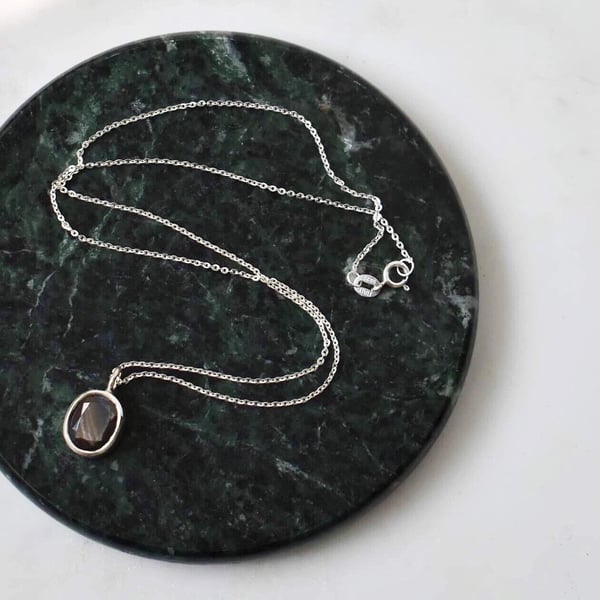 Image of Vietnam Dark Green Sapphire oval cut silver necklace