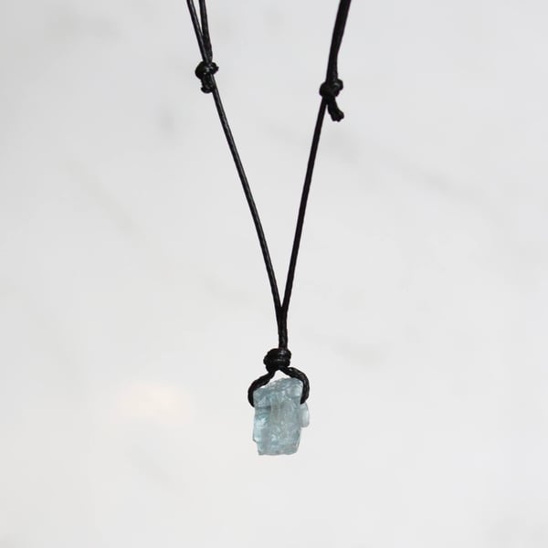 Image of Vietnam rough Aquamarine x black canvas chain necklace