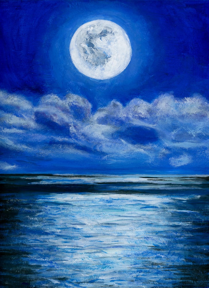 Image of Full Moon Painting on Canvas 