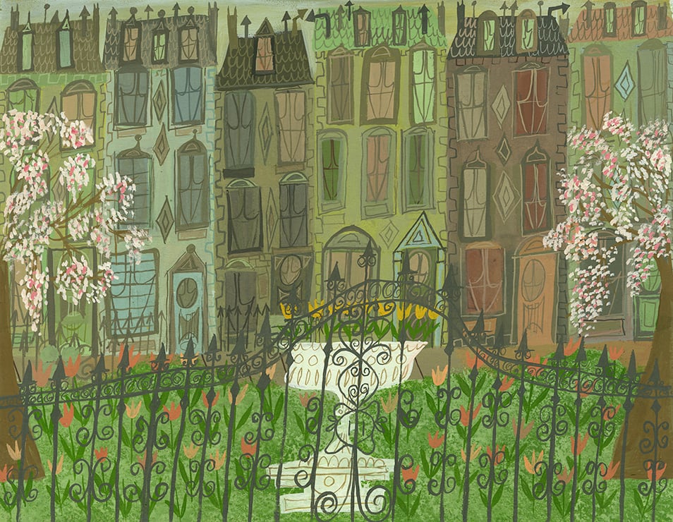 Image of Gramercy Park in the spring. Limited edition print.