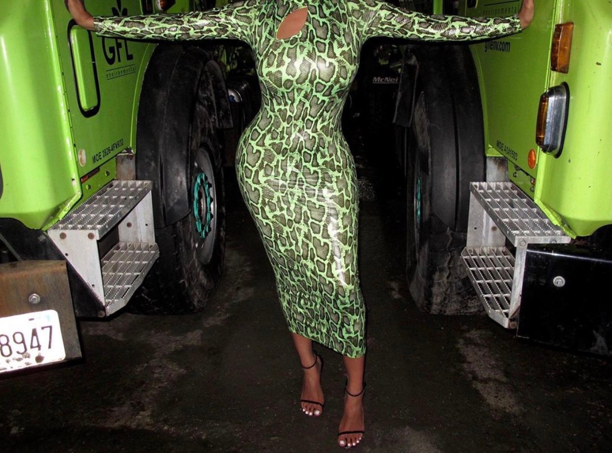 Image of NEON GREEN PATENT PYTHON PRINT MAXI DRESS (MEDIUM)