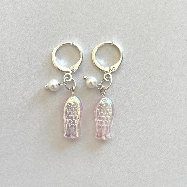 'pearly pink fish' huggie hoop earrings