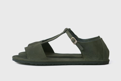 Image of T-strap Sandals in Olive Nubuck