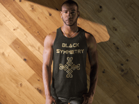 Image 1 of  Men's Black Symmetry tank in blk/red or blk/gold - unisex