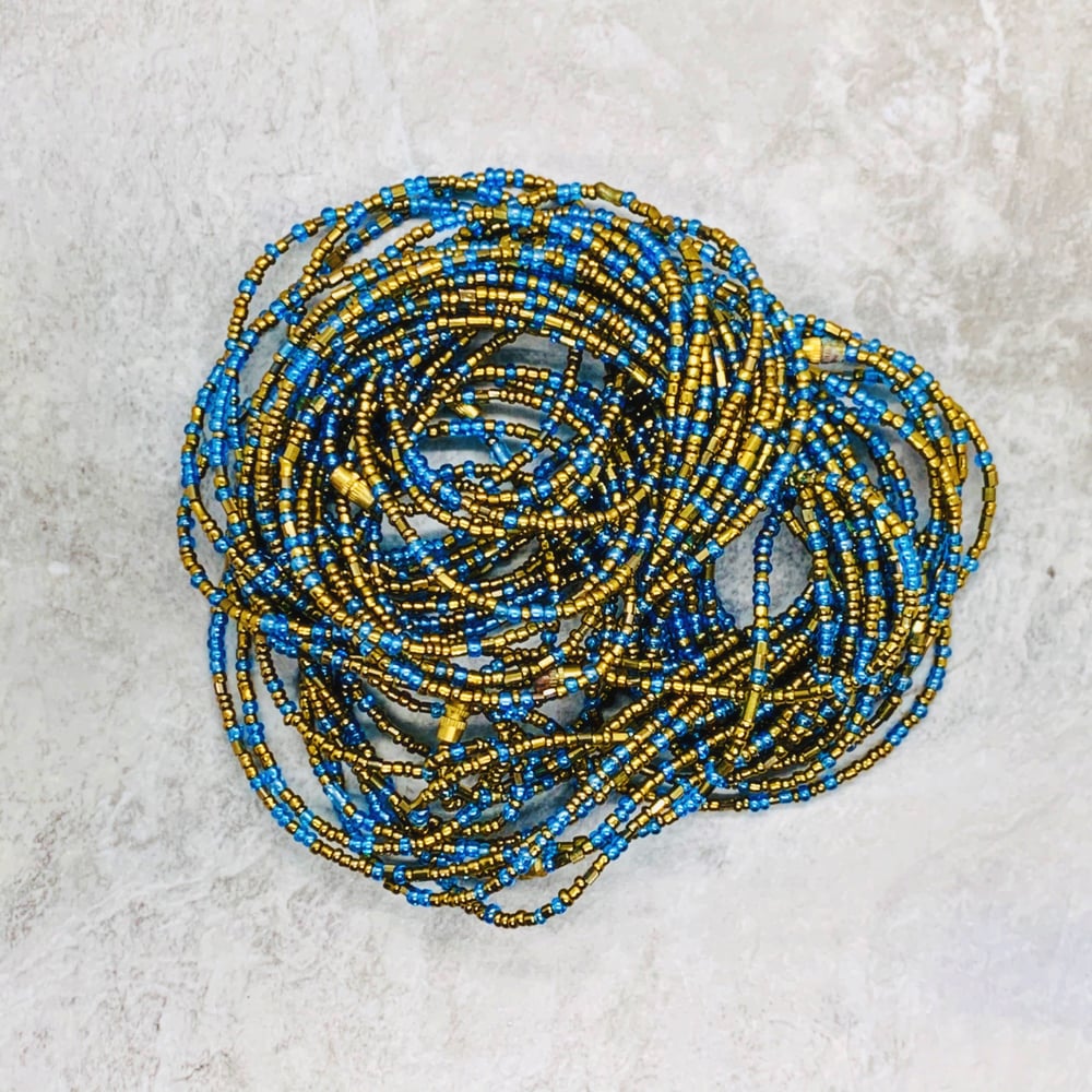 Image of Gold and Blue Jewel Waistbead 