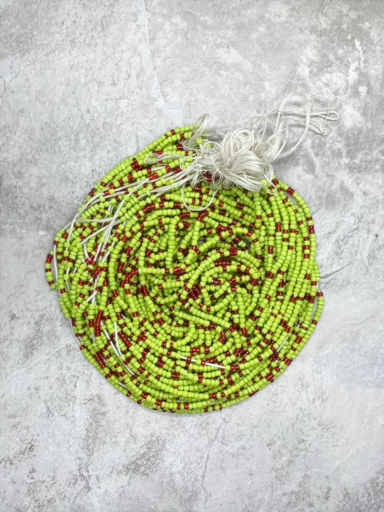 Image of Lime and Red Mini Tie Waistbead 