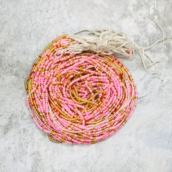 Image of Pink and Gold Mini Tie Waistbead 