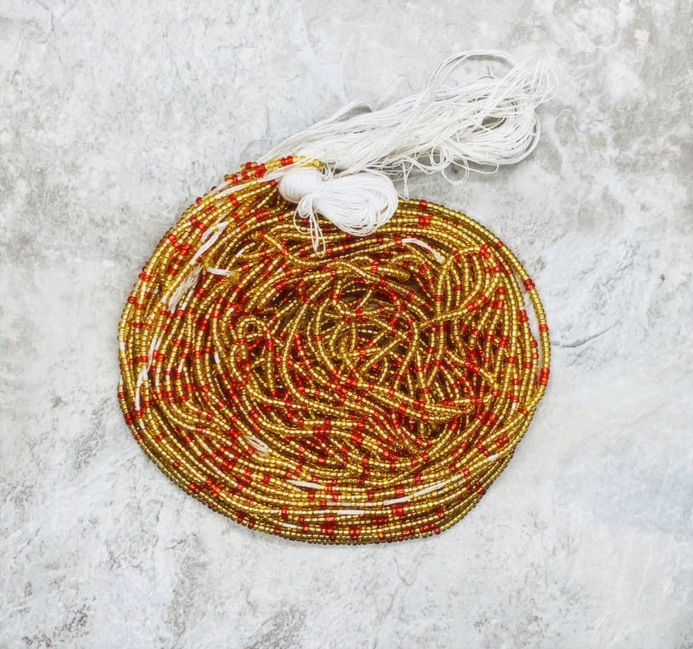 Image of Gold and Red Mini Tie Waistbead 