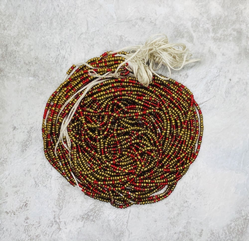 Image of Bronze and Red Mini Tie Waistbead 