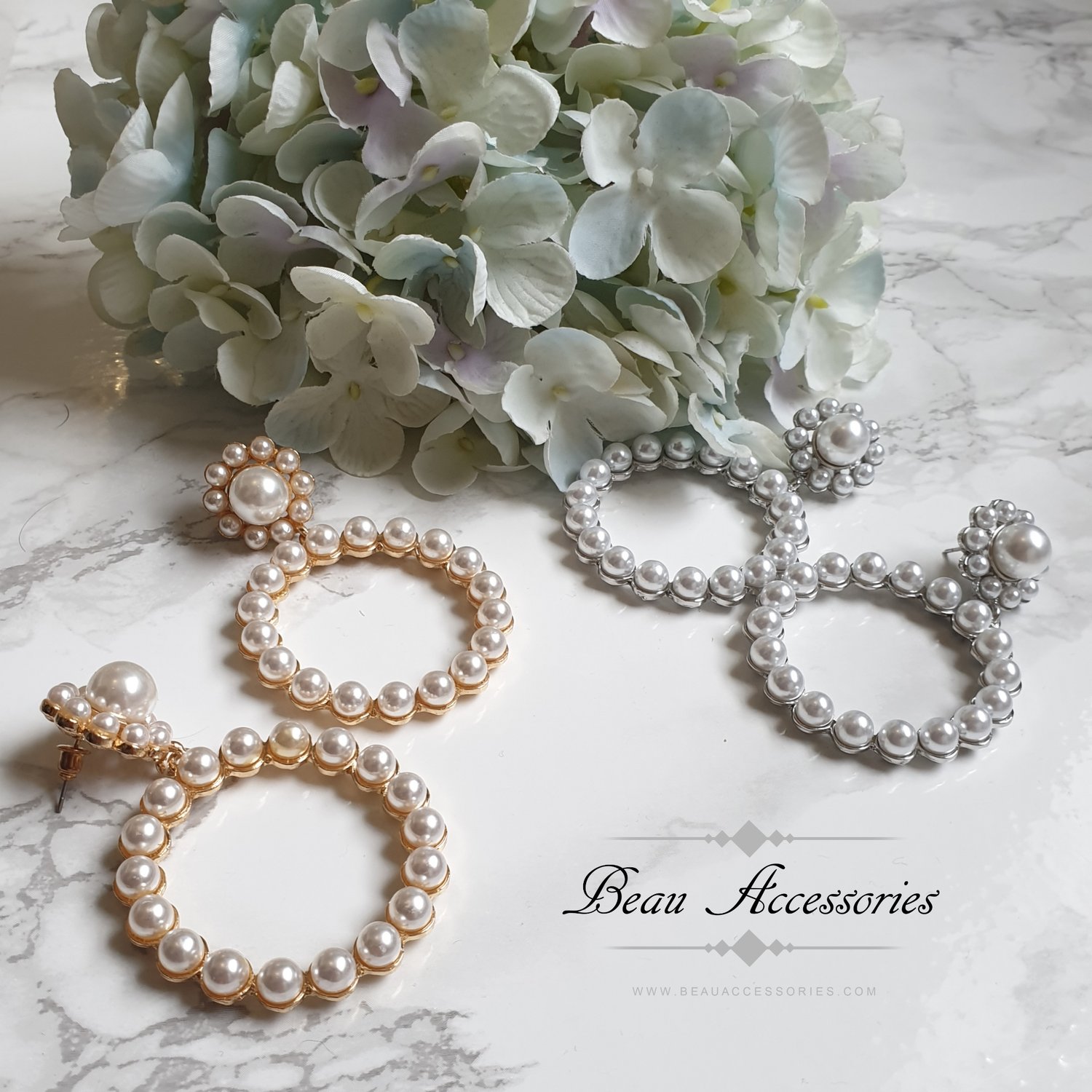 Image of Round Pearl Statement Earrings