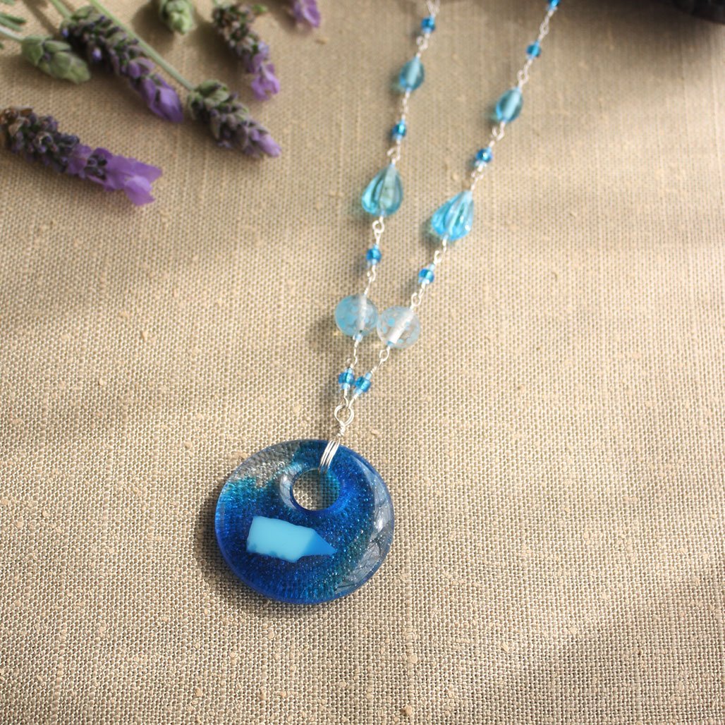 Image of Blue Glass Pendant Necklace