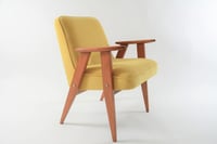 Image 1 of Fauteuil 366 signé J.Chierowski jaune et oiseaux