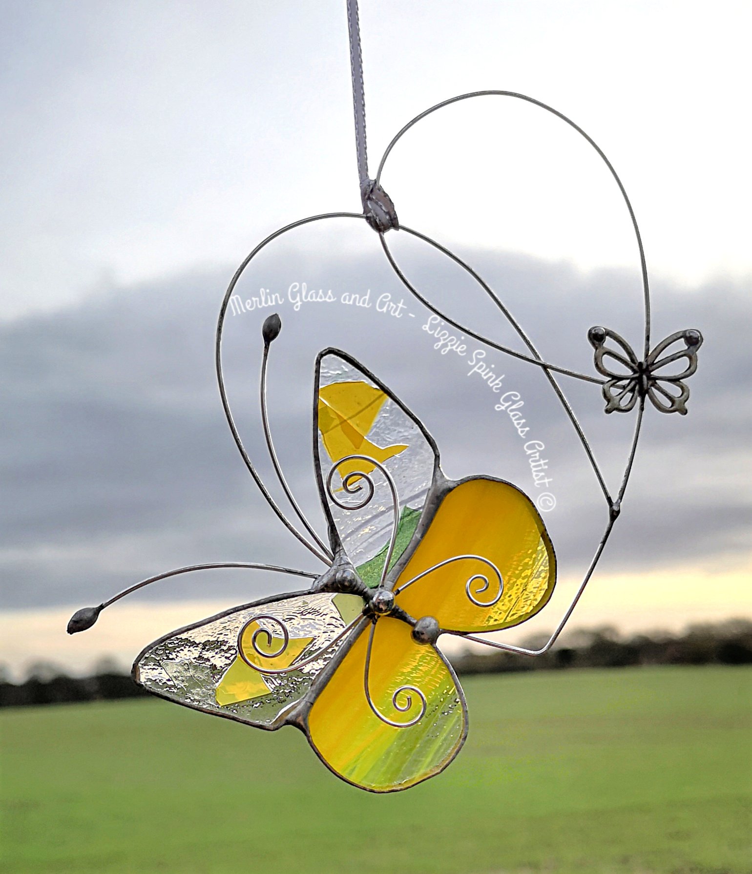 Yellow Butterfly suncatcher Merlin Glass and Art