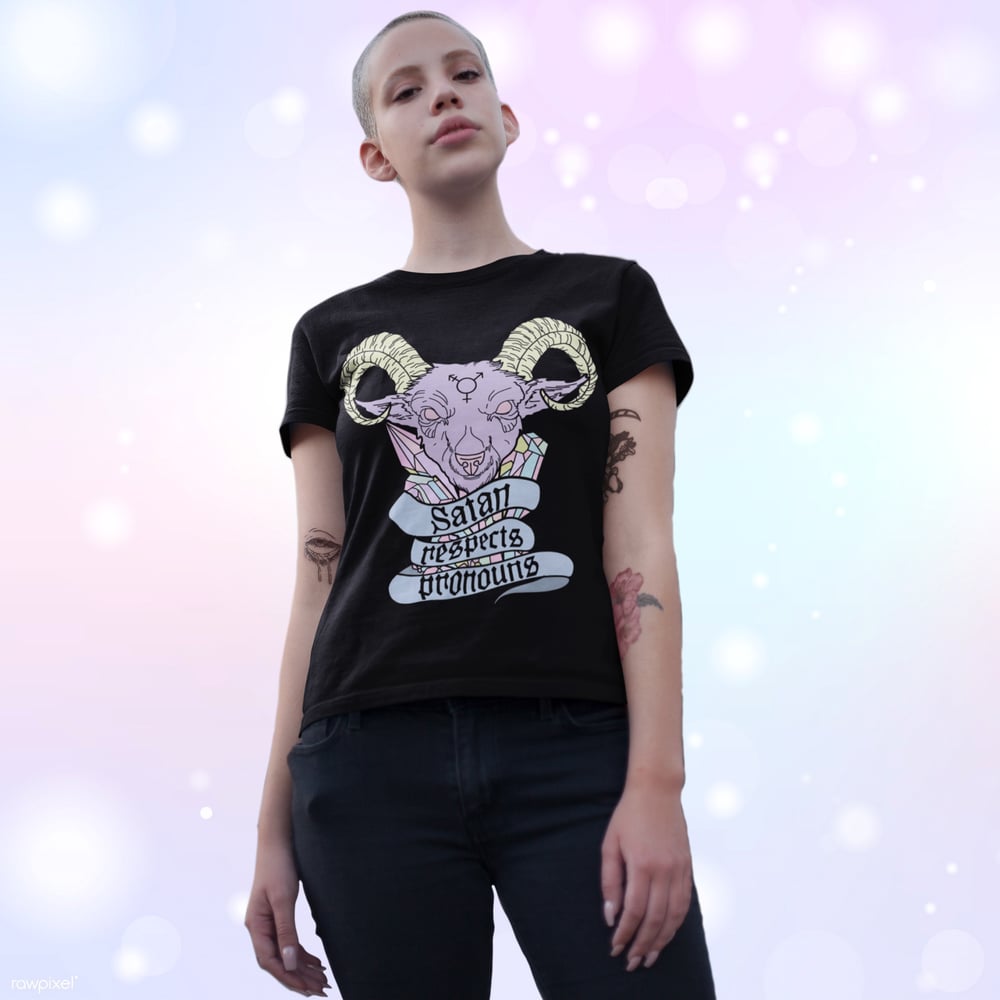 Image of Satan Respects Pronouns T-shirt