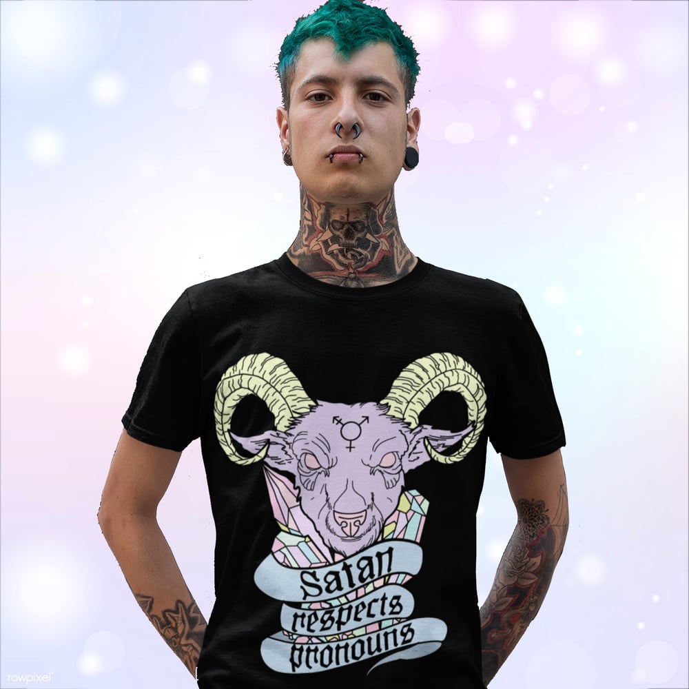 Image of Satan Respects Pronouns T-shirt