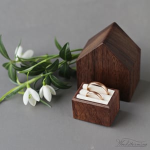 Image of Wedding ring box for ceremony, house ring bearer box, wedding ring holder