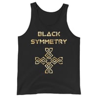 Image 3 of  Men's Black Symmetry tank in blk/red or blk/gold - unisex