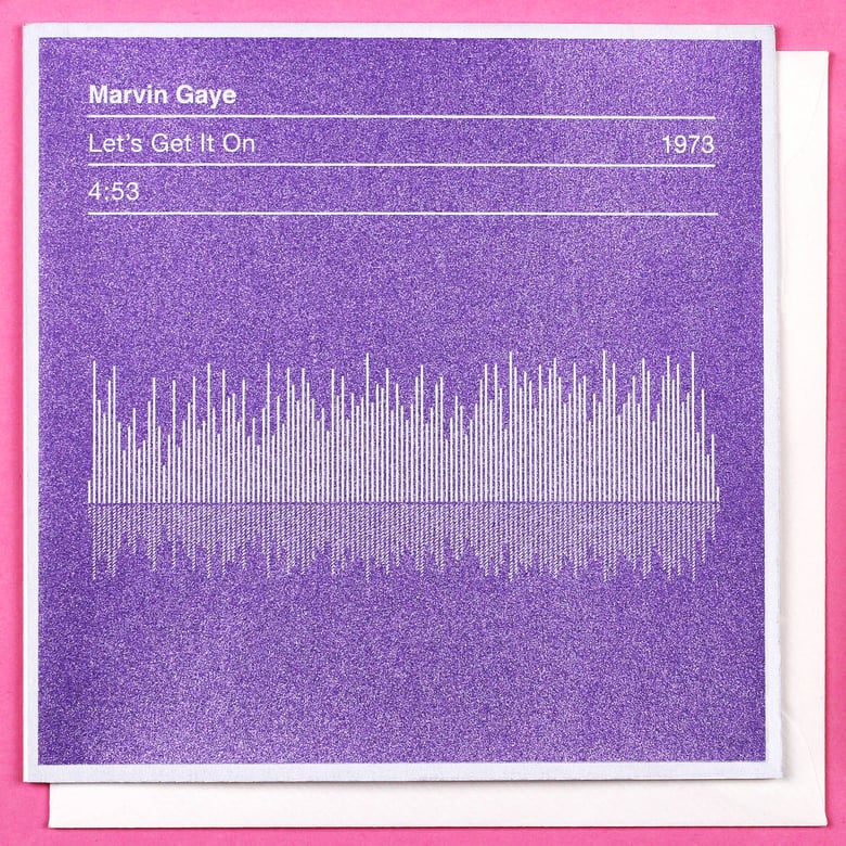 Image of Marvin Gaye Valentines Card, 'Let's Get It On' Song Sound Wave Card, Song Lyrics Inside