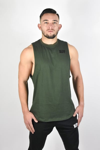 Image of STRIPE MUSCLE TANK TOP OLIVE GREEN 