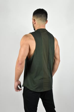 Image of STRIPE MUSCLE TANK TOP OLIVE GREEN 