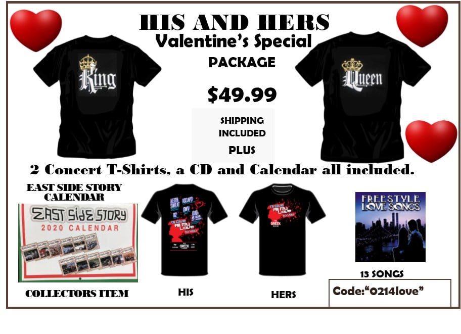 Image of HIS AND HERS - 4 T-SHIRTS, ONE CD AND CALENDAR  VALENTINE'S SPECIAL