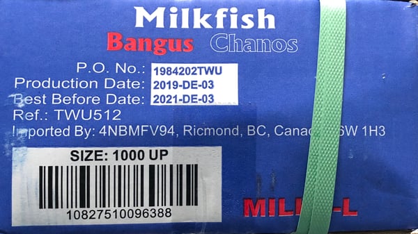 Image of Milkfish Whole 1000 up net : 16.20 lb gross 18 lb