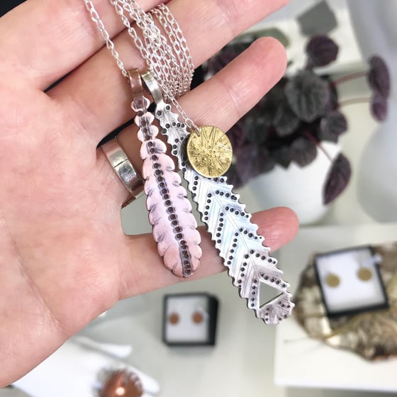Image of LEAF NECKLACE: LEAF LITTER (STERLING SILVER, BRASS & COPPER, HAND CUT)