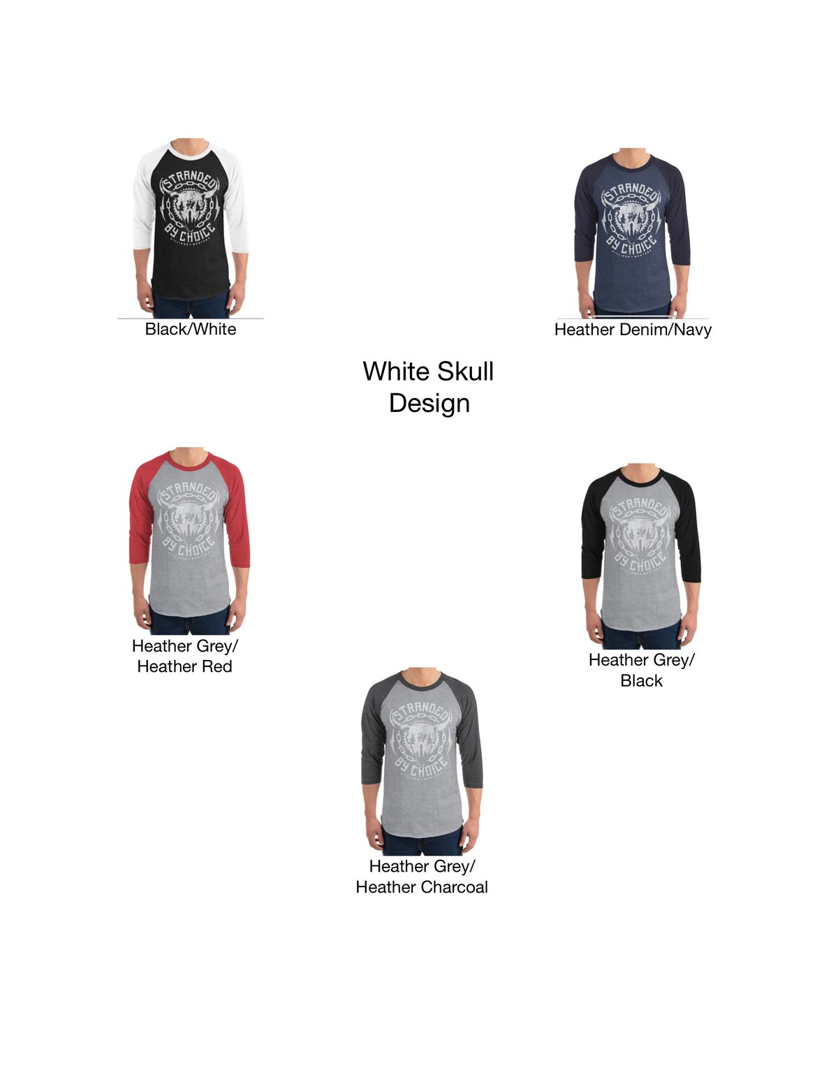 Skull Design 3/4 Sleeve Raglan Unisex Shirt
