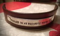 “Rescued is my favorite breed” reclaimed/Upcycled leather cuff