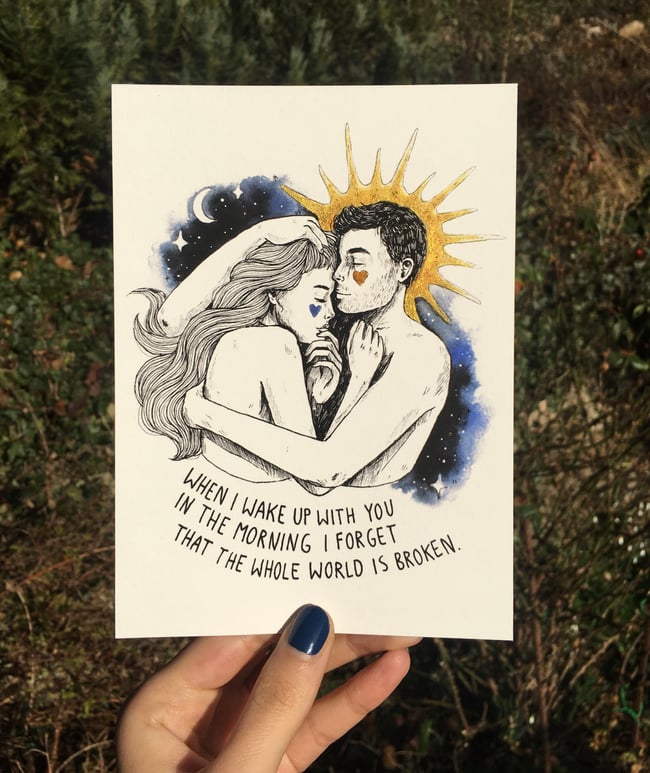 Wake Up - (13x18cm) FineArt Print + Gold Aquarell 