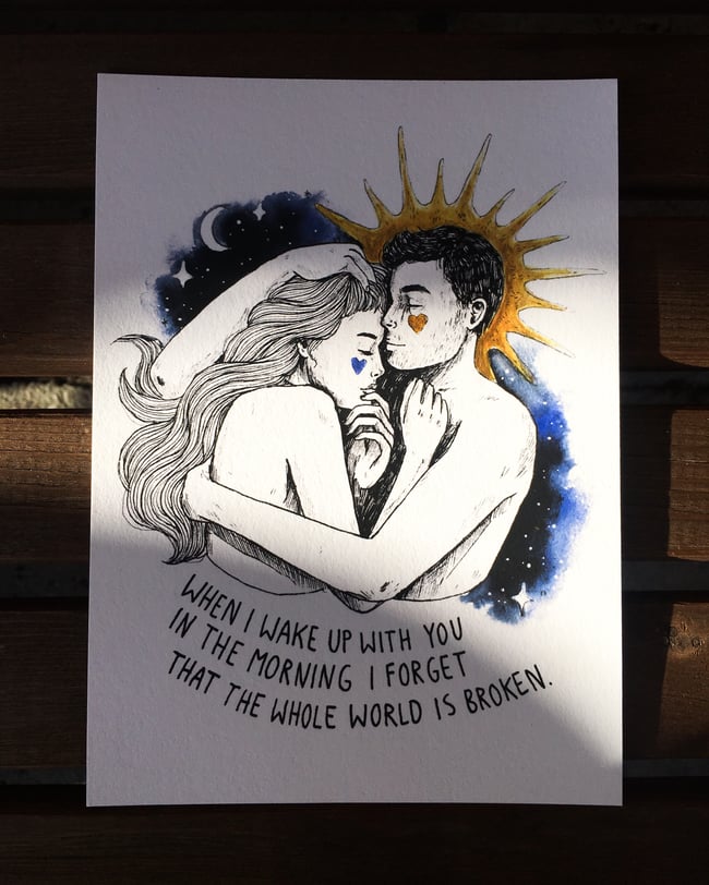 Wake Up - (13x18cm) FineArt Print + Gold Aquarell 