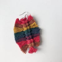 Image 3 of Striped boho feather macrame earrings -large (8 rows)
