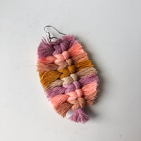 Image 4 of Striped boho feather macrame earrings -large (8 rows)