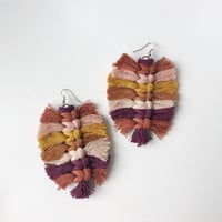 Image 1 of Striped boho feather macrame earrings -large (8 rows)