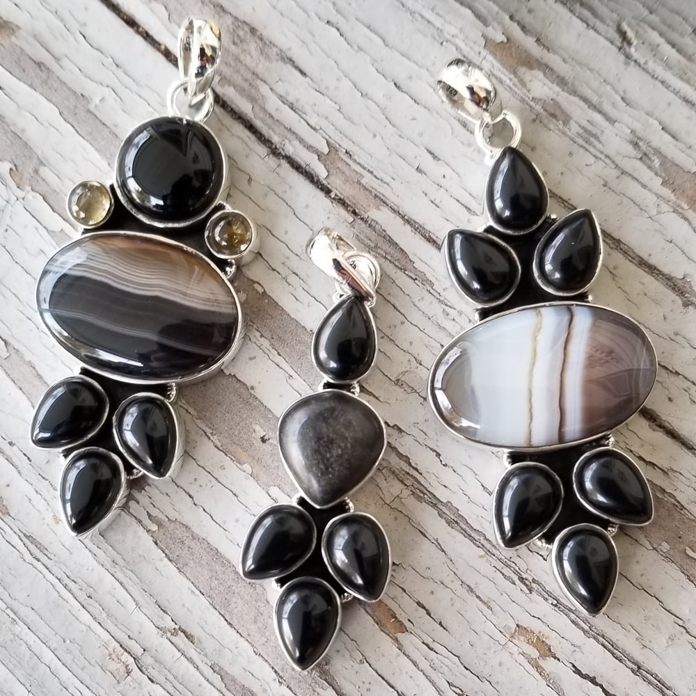 Image of Hazel Creek - Onyx Statement Pendants in Sterling Silver