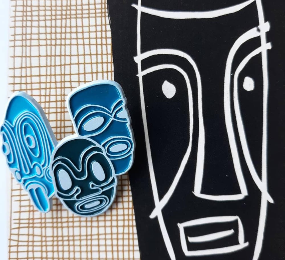 MOD TIKI TRIO in Blue 1.5" Enamel Pin