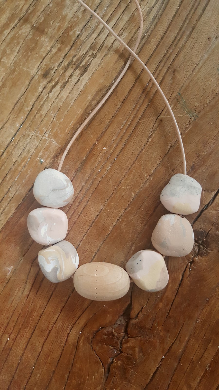 Image of Pebble Necklace with wooden feature bead