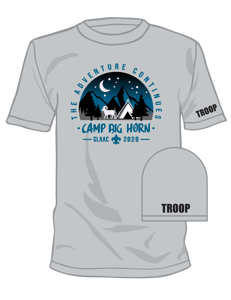 Image of 2020 Camp Big Horn CAMPER - TEE SHIRT - with TROOP # SLEEVE PRINT