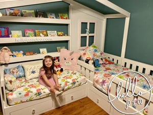 Image of Solid Wood Reading Nook Bed with Drawers toddler bed kid's bed bed with book shelves