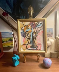 Image 1 of Mixed Media Floral Drawing on Canvas