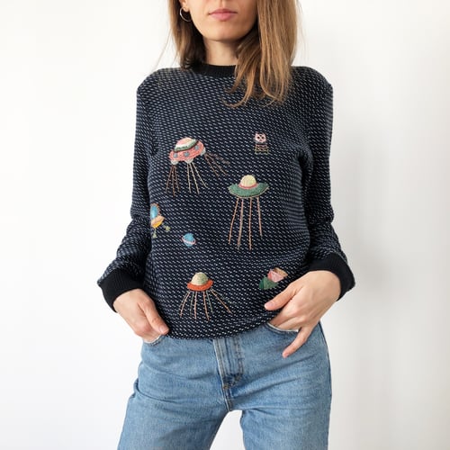 Image of Aliens visit 👽 - hand embroidered sweater made of organic cotton