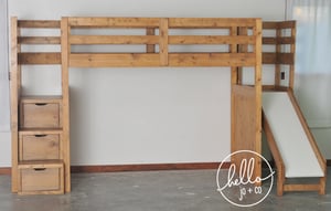 Image of Twin over Full over twin trundle solid wood bunk bed with stairs and slide